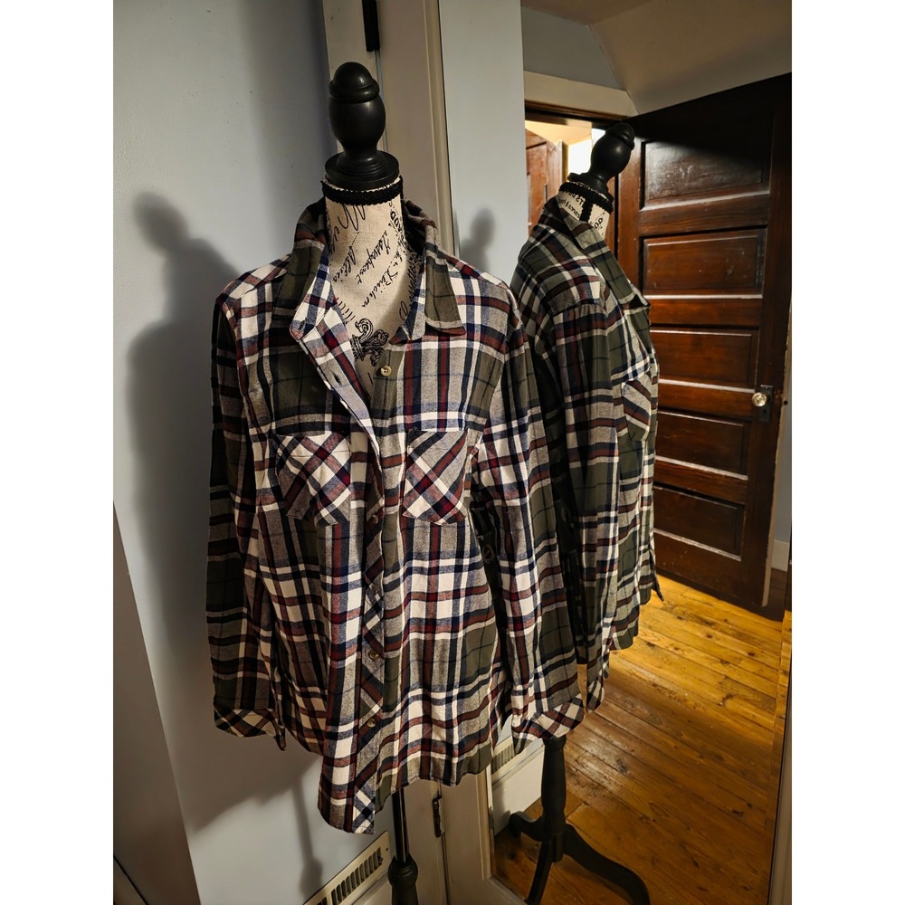Victory Outfitters Mens Olive Plaid Flannel Button Up Shirt 2X New 30217